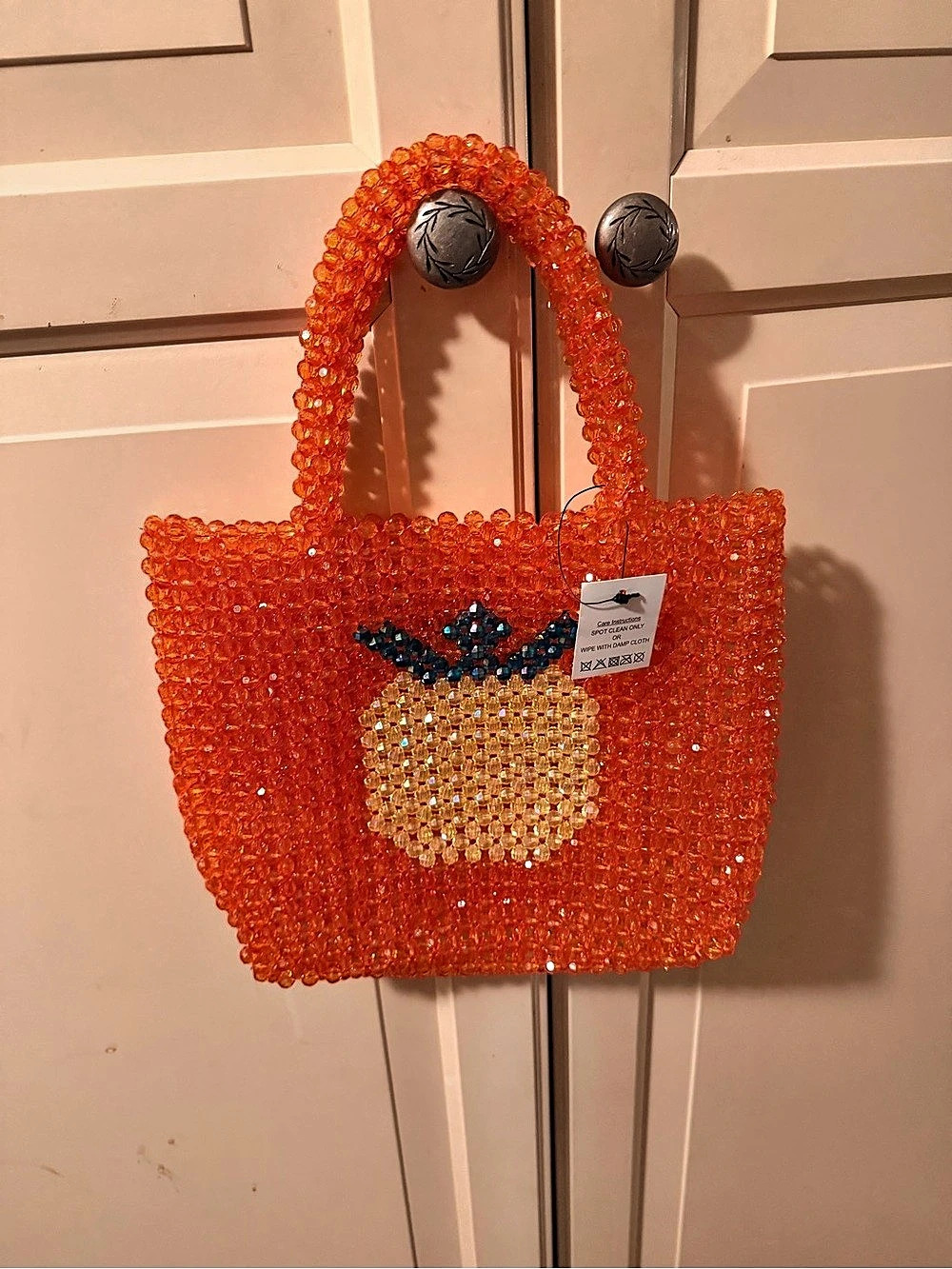 America & Beyond Pineapple Orange Beaded Mini Tote Beaded Apple Tote in Orange &